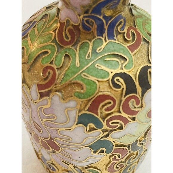 VTG Antique Chinese Cloisonne Enamel Brass Bud Vase Miniature 3” Floral Lotus - Picture 9 of 12